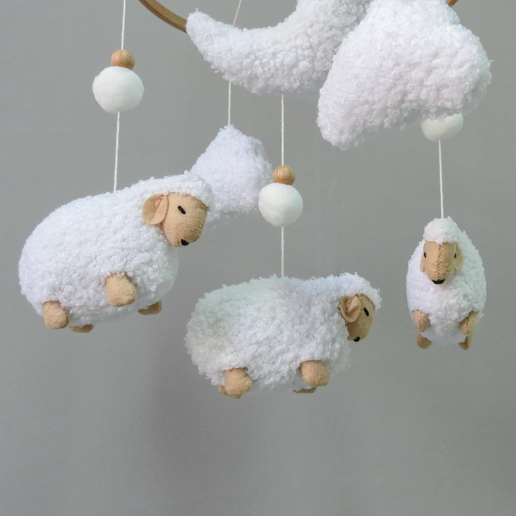 Sheep Baby Mobile for Crib, Cloud Baby Crib Mobile for Girls & Boys, Neutral Crib Toys Hanging, Lamb Baby Mobile