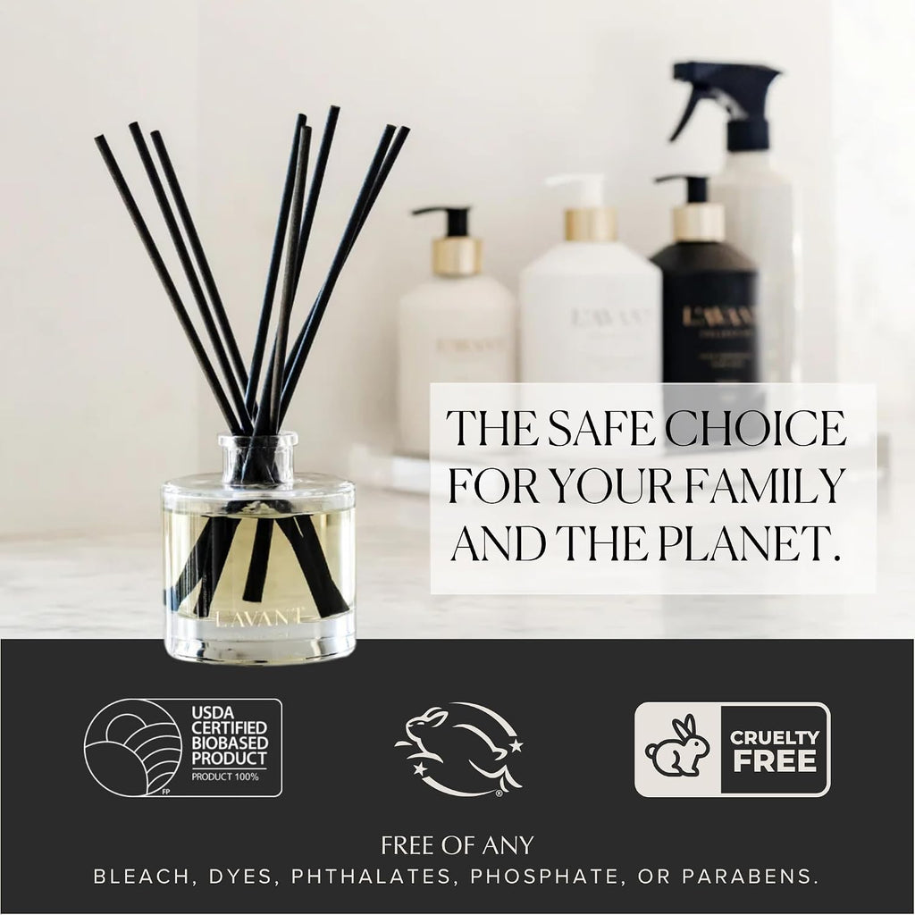 Fresh Linen Reed Diffuser with Essential Oils, 4 oz Glass Vessel | Fresh linen scent, plant-based formula, essential