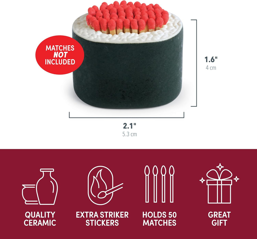 Genuine Fred FIRE ROLL Sushi Match Striker and Storage, Decorative Ceramic Match Holder