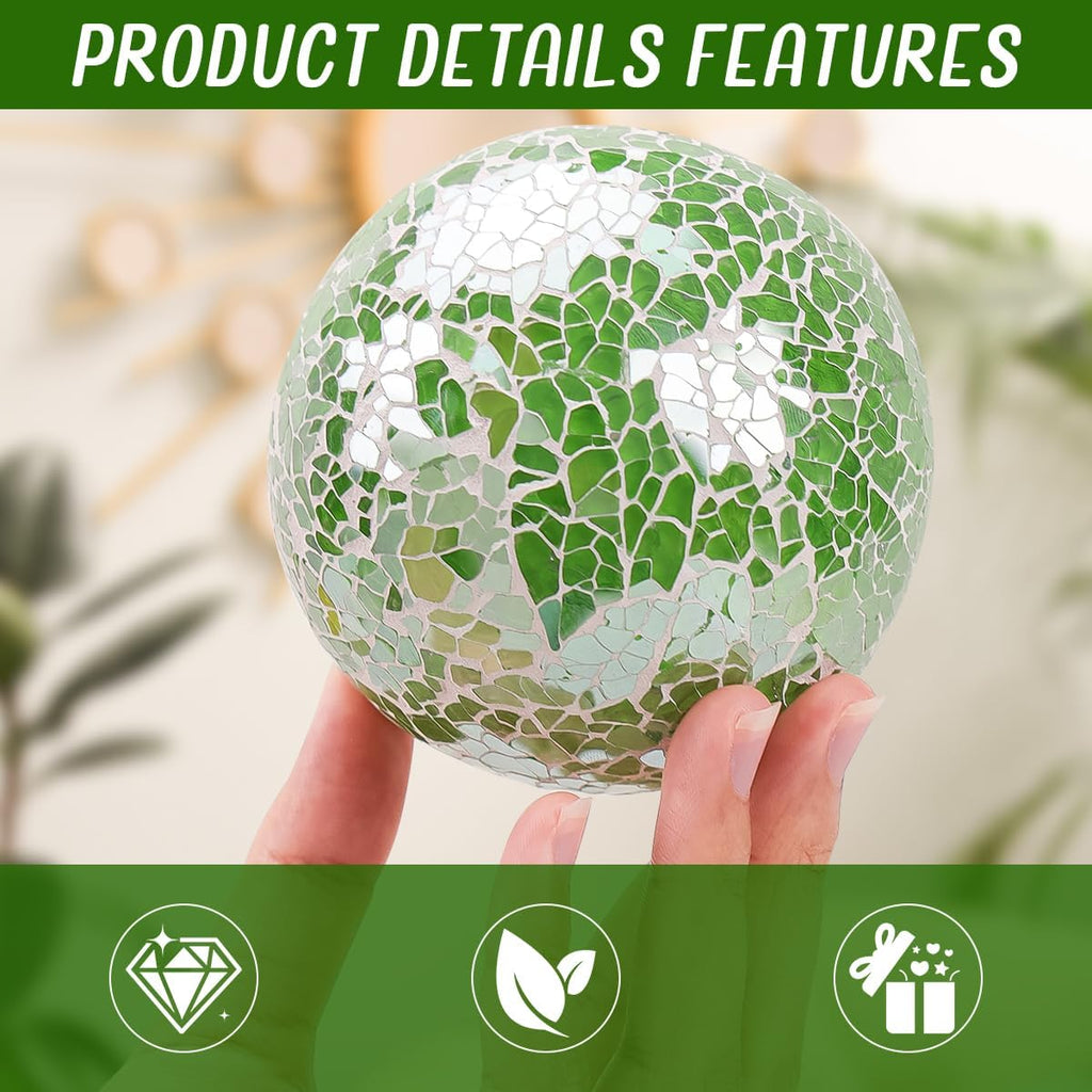 Mosaic Glass Ball Green Decorative Balls for Bowls 3.35inch - Set of 3