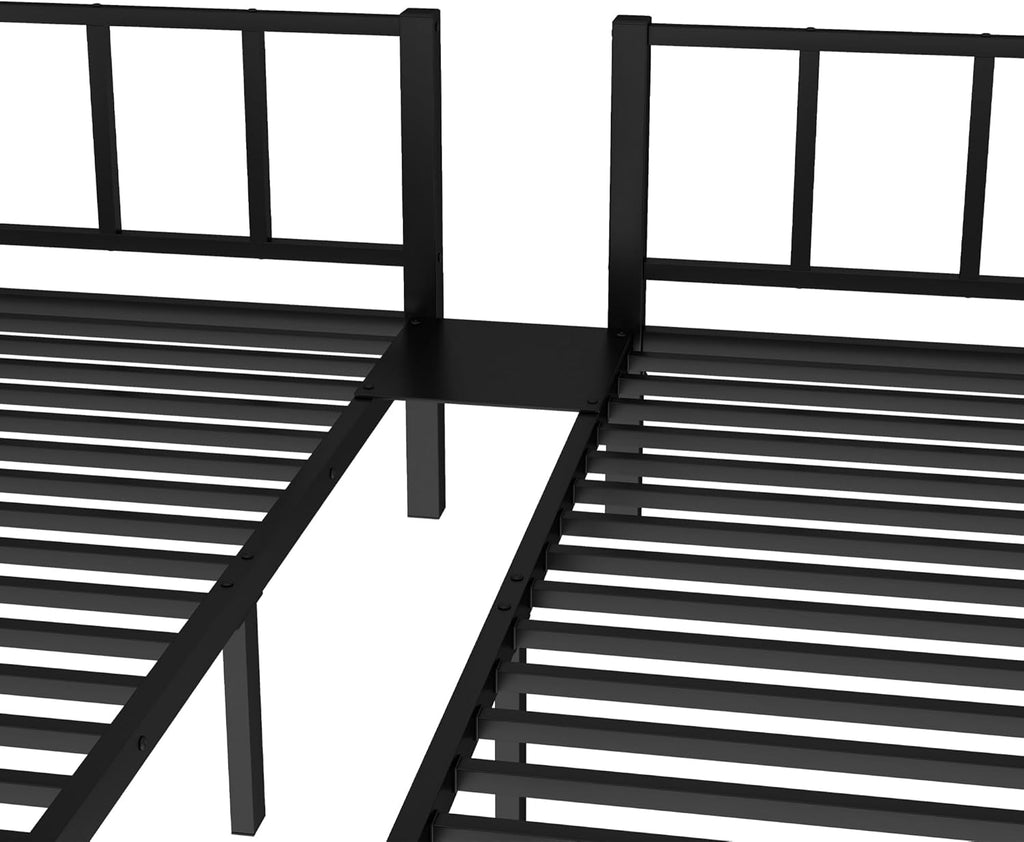 Triple Bunk Bed for Kids, Detachable Queen Over Twin & Twin Metal Bunk Bed with Guardrails, Ladder & Storage