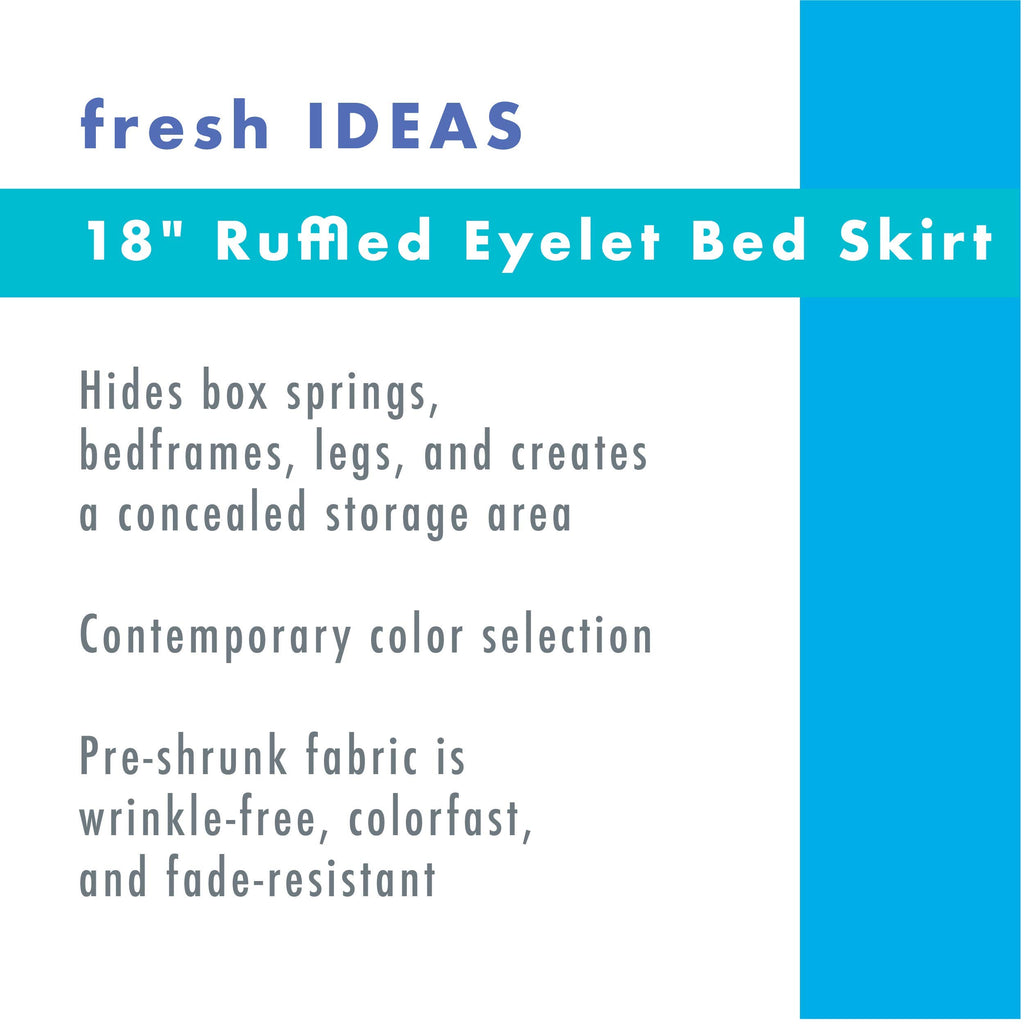 Ideas Ruffled Eyelet Bed Skirt Dust Ruffle with Gathered Styling and Embroidered Details, 18" Drop Length, King, Ivory