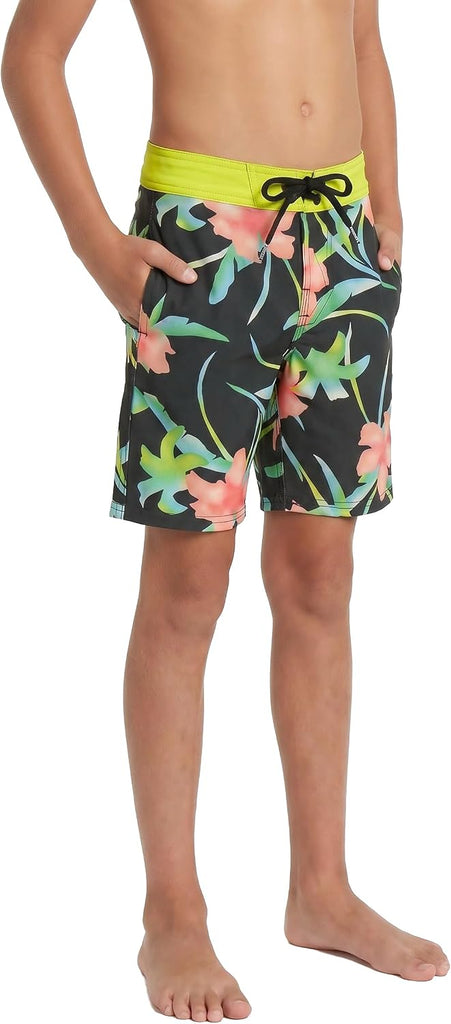 Boys' Elastic Waist Boardshort - UPF 50+ Sun Protection Quick Dry Lined Swim Trunks-Big Boys