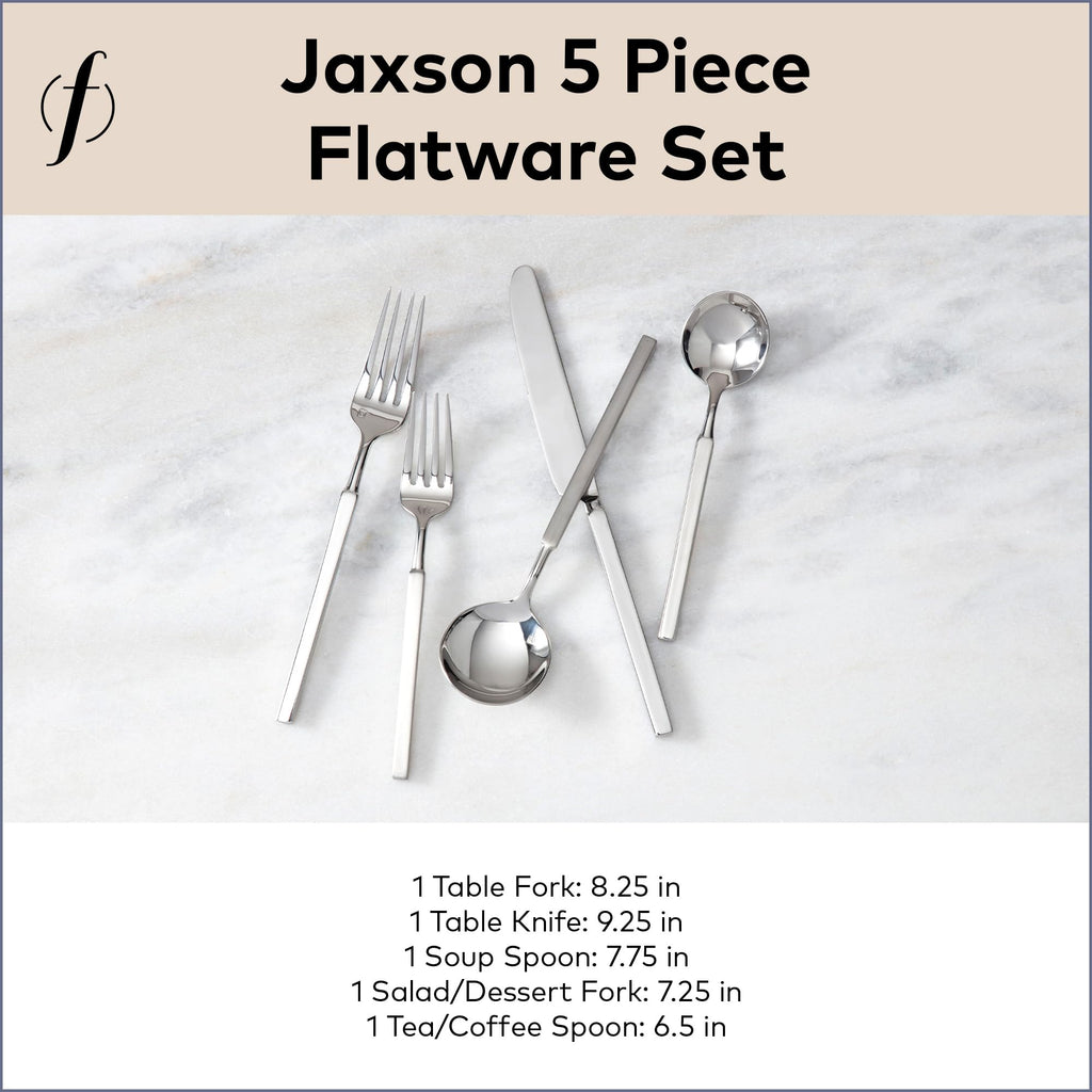 Jaxson 18/10 Stainless Steel Flatware, 5 Piece Place Setting With Table Knife, Forks and Spoons (Service For 1)