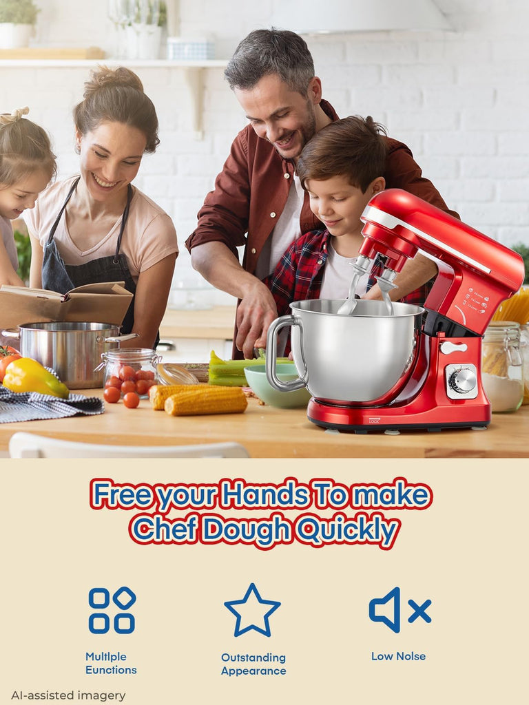 Stand Mixer , With Double Dough Hook, Wire Whip & Beater Mixers Kitchen Electric Stand Mixer, 5.5QT, 6+P Speed