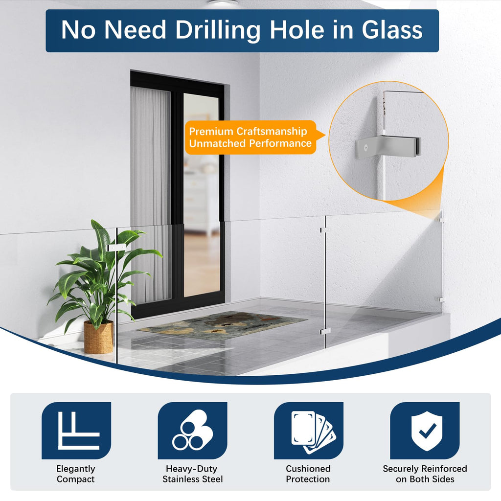 8 Pack Railing Wall to Glass Clamp, Stainless Steel T304 Glass Clips