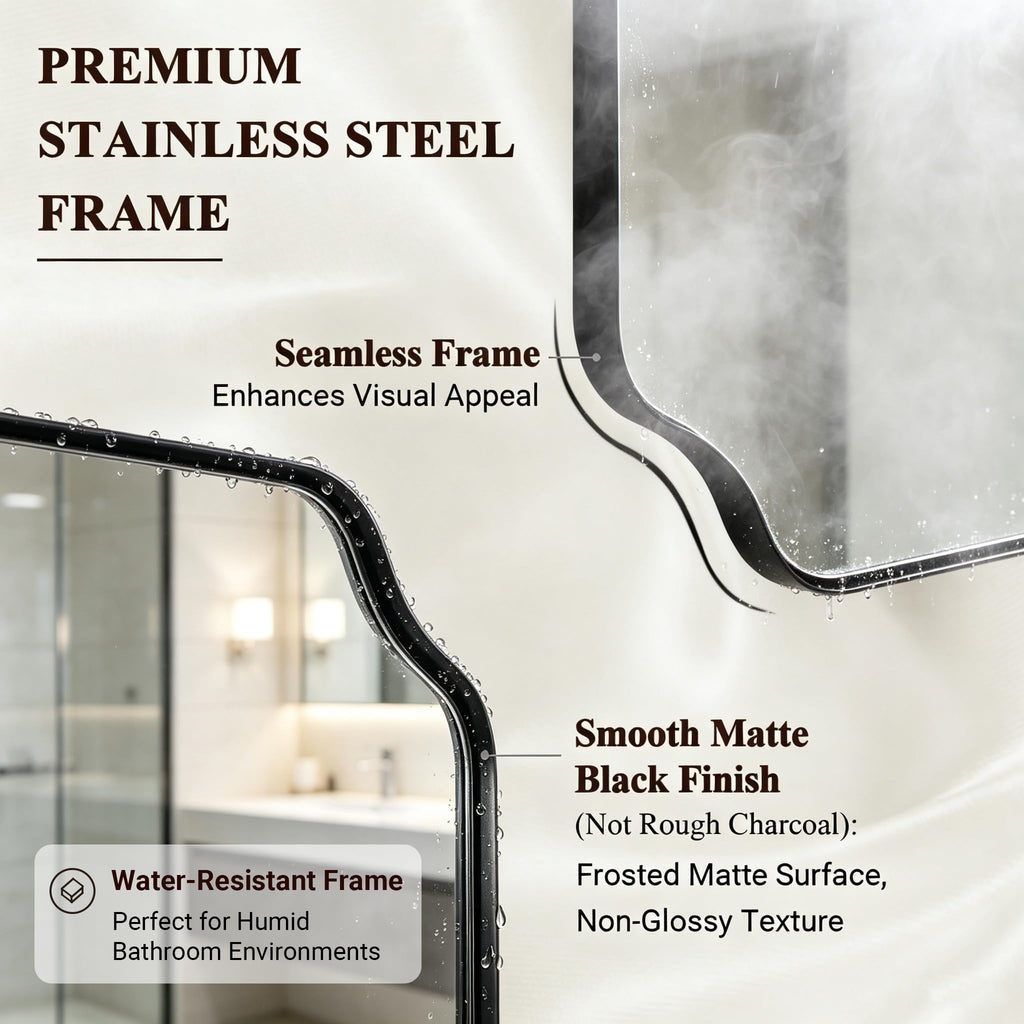 Unique Rectangle Wall Mirror, 24"x32" Black Mirror, Modern Mirror with Aesthetic Scalloped Edge Design Ideal, Thin