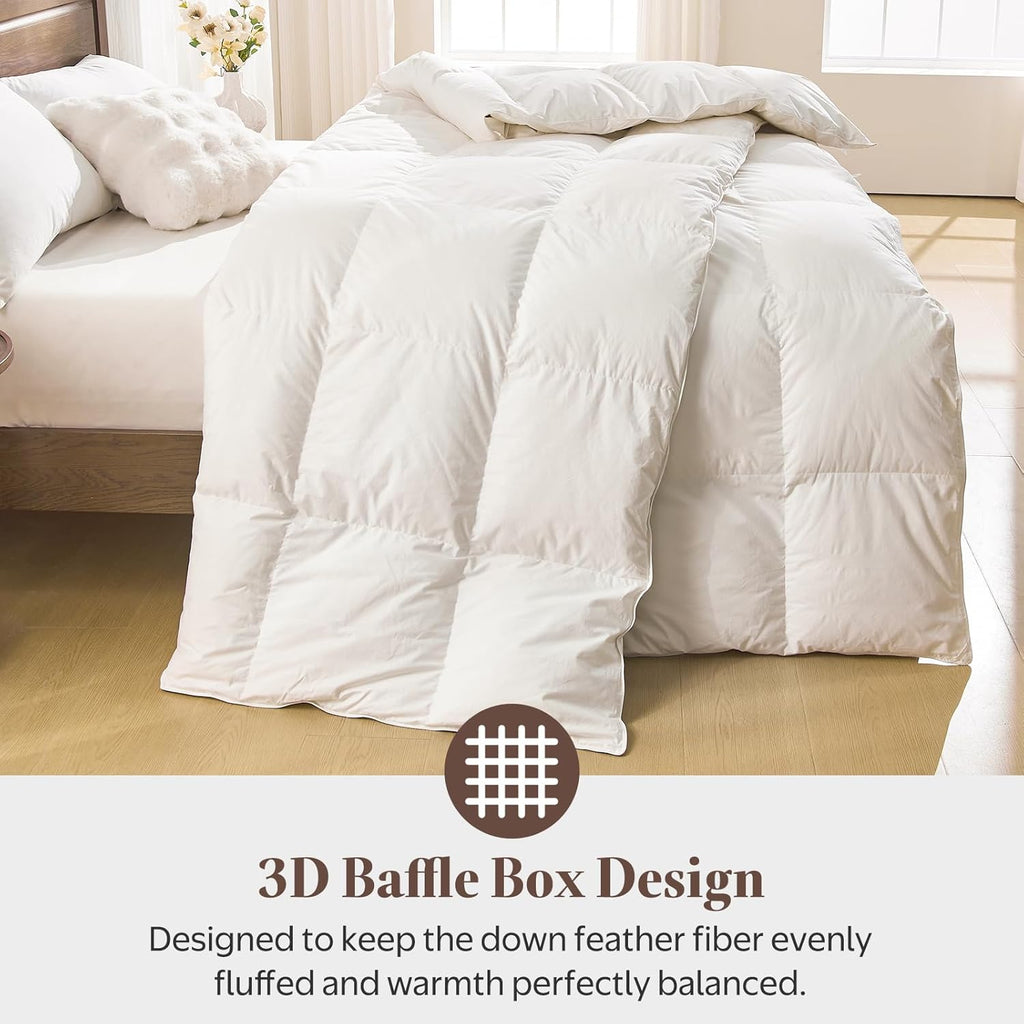 Goose Feather Down Fiber Comforter King - 100% Organic Cotton Shell All Season Duvet Insert