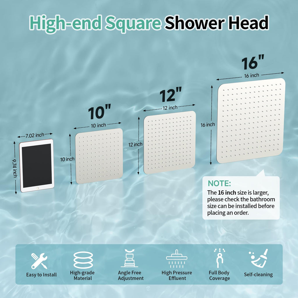 12 Inch Rain Shower Head, High Pressure Rainfall Showerhead Large Waterfall Shower Head Ultra Thin Water Saving