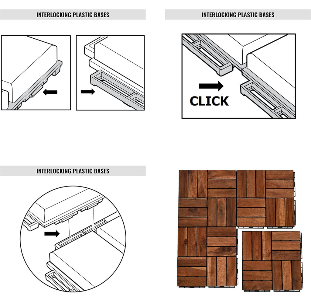 Interlocking Deck Tiles Acacia Wood Outdoor Snap Together Click Wood Floor Heavy Duty Carpet Decking Tile for