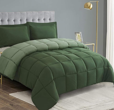 3pc Green King Comforter Set -All Season Reversible Down Alternative Comforter Bedding Comforter -Quilted Duvet Insert