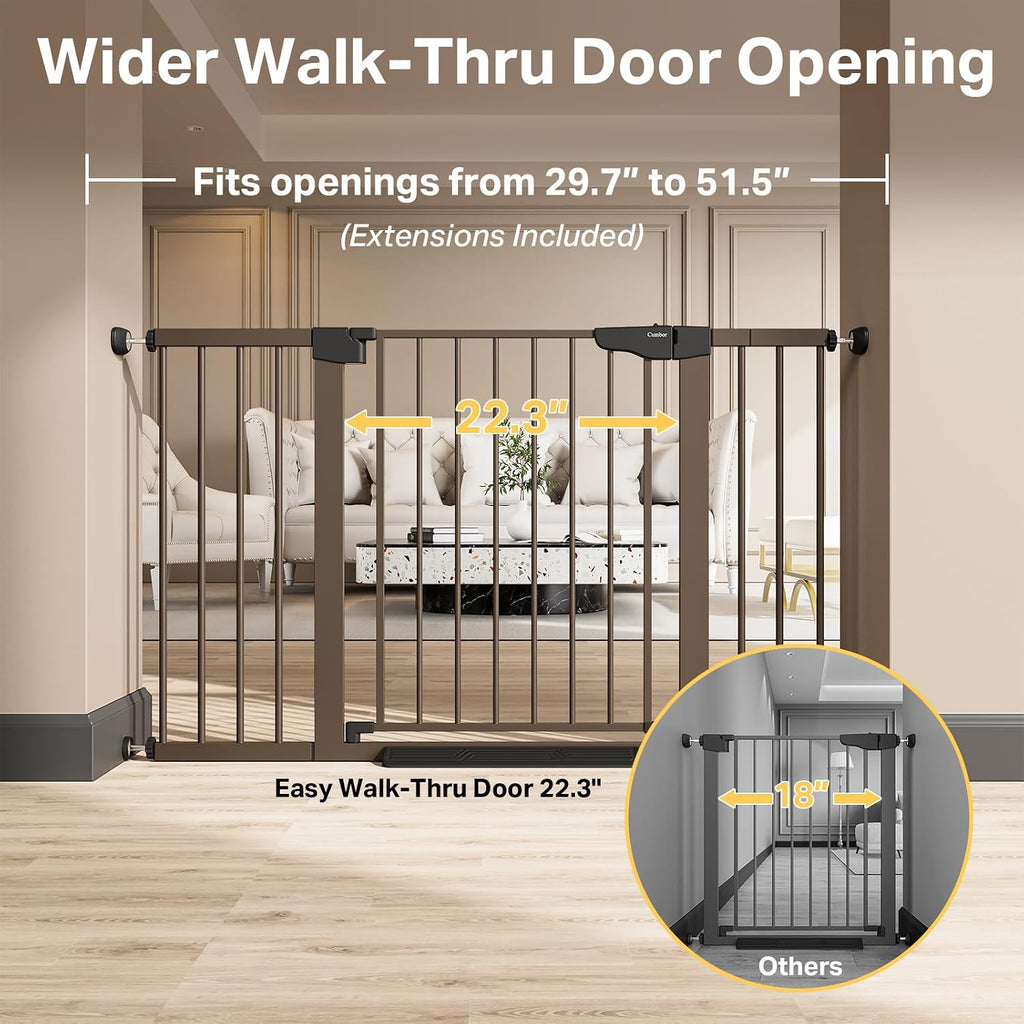 29.7-51.5 in Extra Wide Baby Gate for Stairs, Dog Gate Indoor Brown