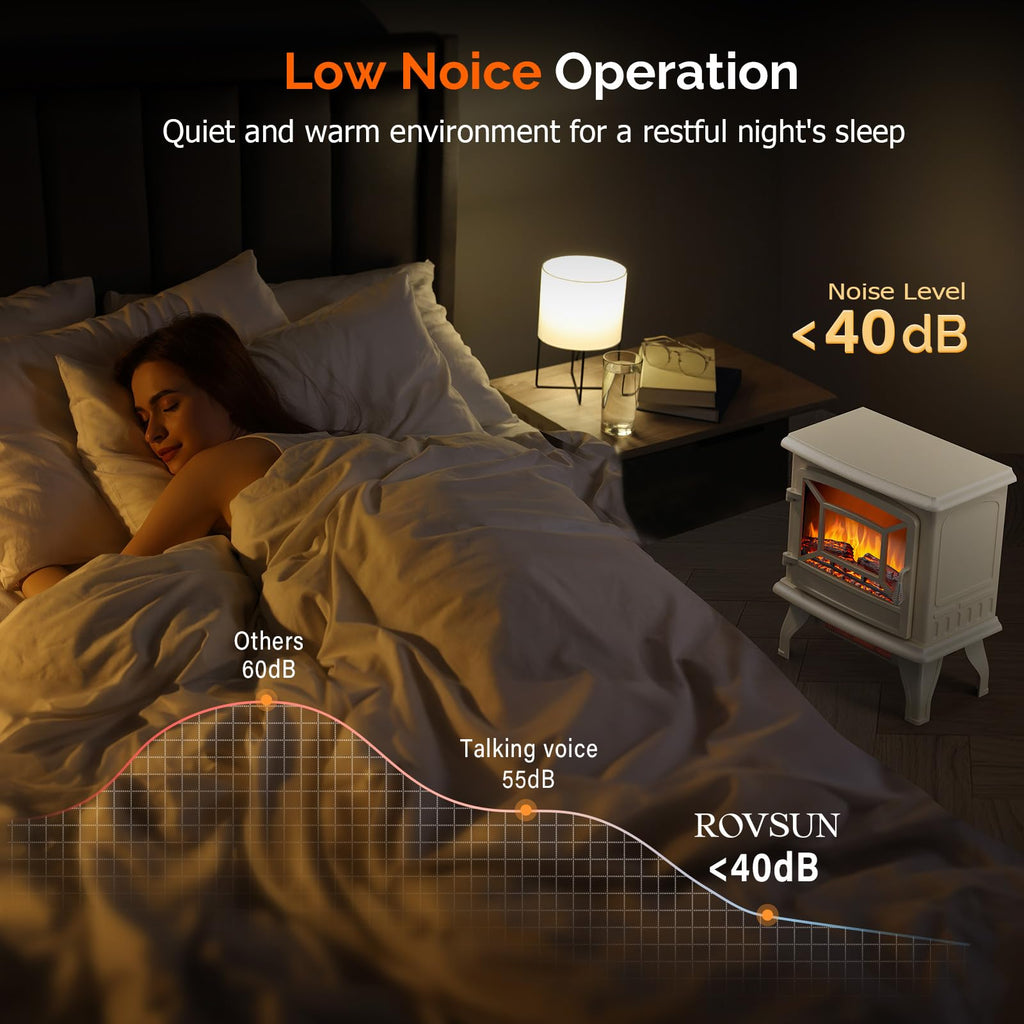 20" H Electric Fireplace Stove Space Heater, 1400W Portable Freestanding with Thermostat, Realistic Flame Logs