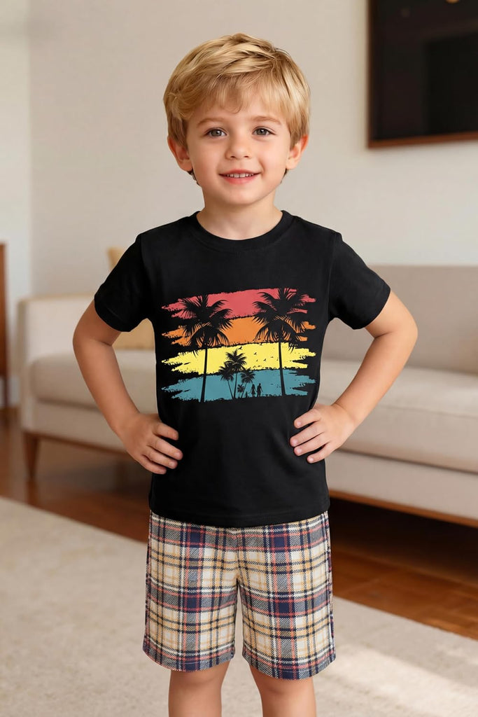 Toddler Boys Summer Clothes Outfits Kids Cotton Short Sleeve Shirt Shorts 4 Pieces Set Toddler Boys short sets
