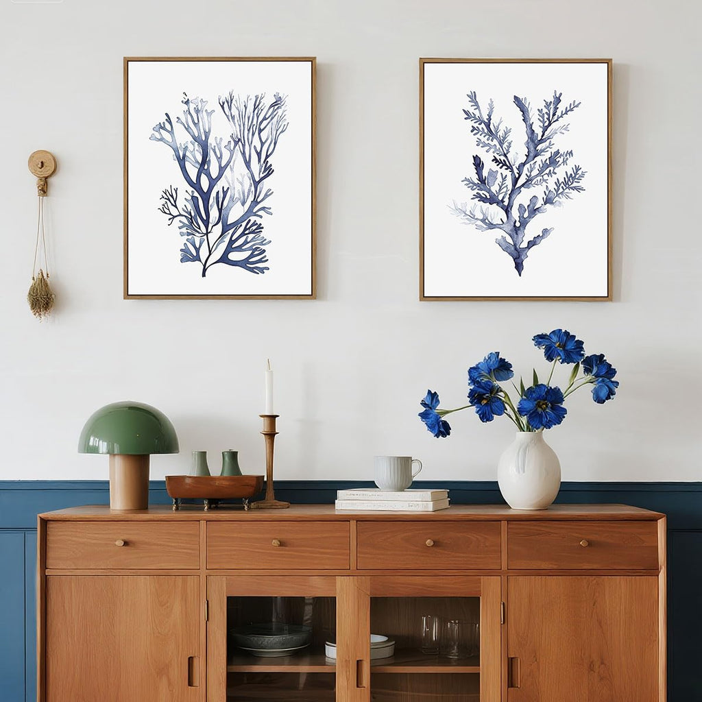 Sea Coral Wall Art Navy Blue Ocean Coral Painting 11"x14"x2Pcs