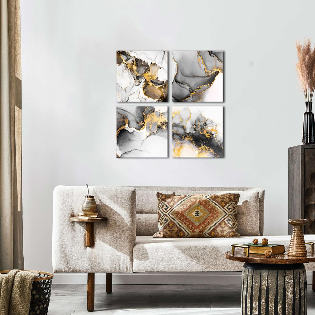 Abstract Texture Wall Art Black and Gold Marble Wall Decor Watercolor Ink Fluid Lines Picture Canvas Print Minimalist