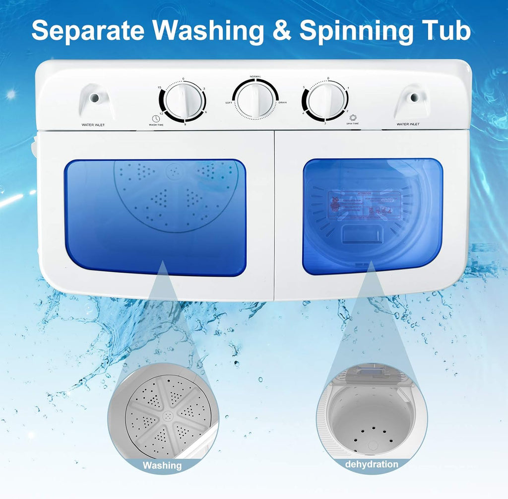 Portable Washing Machine, 20lbs Capacity, Twin Tub 2lbs Washer & 8lbs Spinner Combo, Compact for Apartment RV Dorms