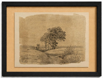 Framed Landscape Sketch Wall Art Rustic Tree Painting Picture Wall Decor Sepia Country Scenery Poster Print Artwork