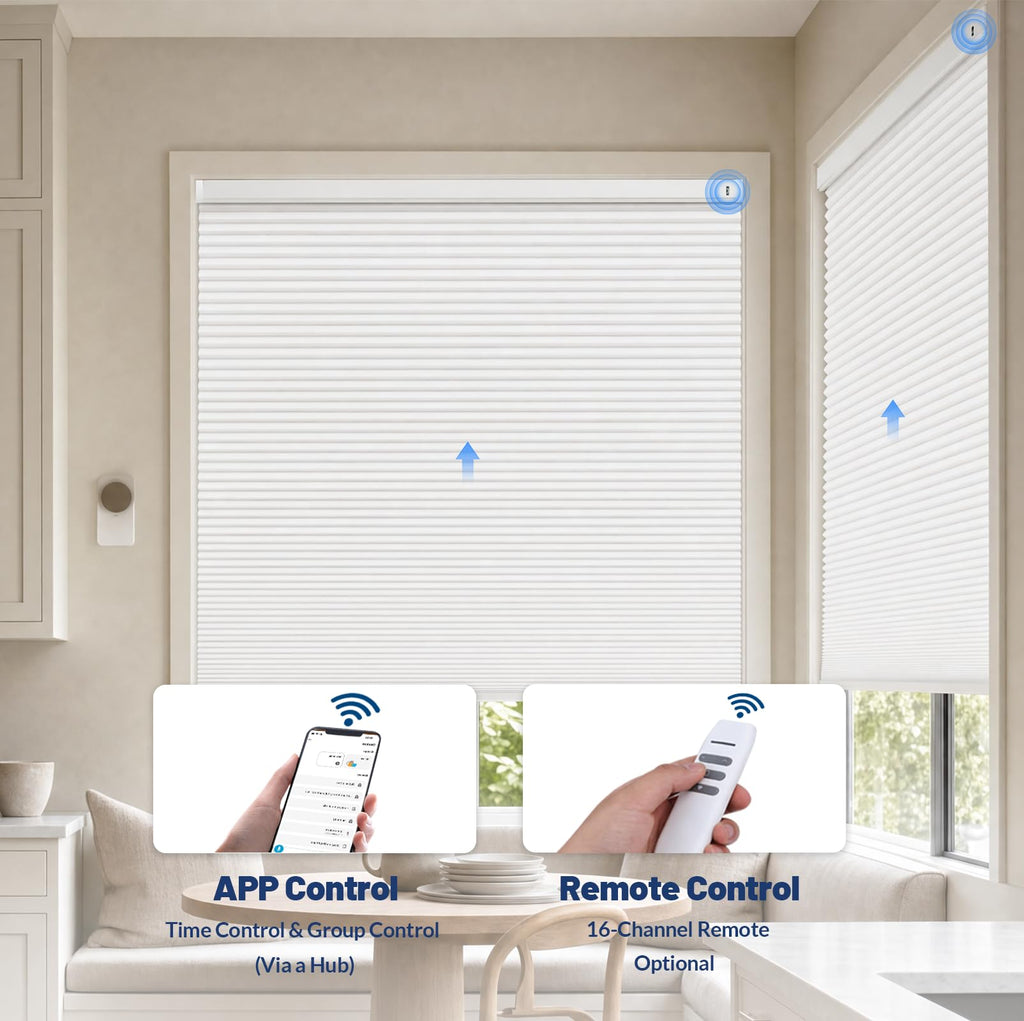 Motorized Cellular Shades, Smart Blinds with Remote, Custom Size