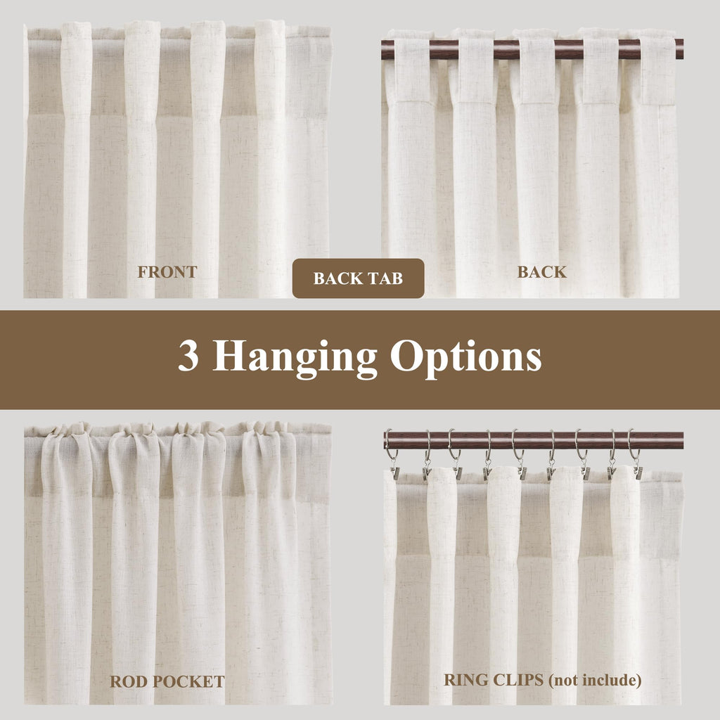 Extra Long Linen Curtains 116 Inch Ivory 2 Panels