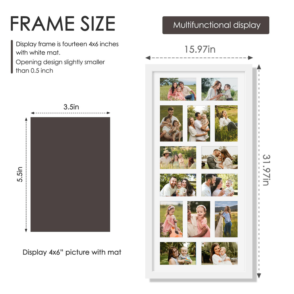 14x30 Collage Frame For 14 4x6 Photos White
