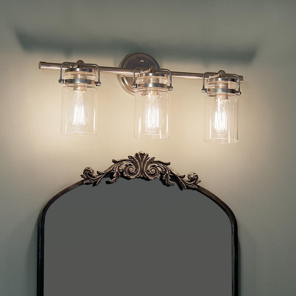 Brinley 3-Light Farmhouse Vanity Light, Brushed Nickel