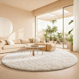 Round Rugs 8Ft Ivory Circle Area Rug, Aesthetic Room Decor, Fluffy Fuzzy Bedroom Carpet, Plush Soft 