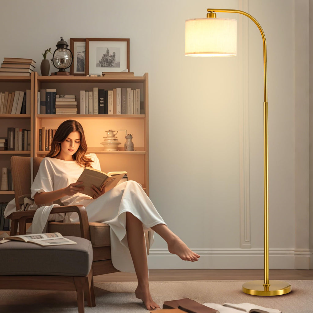 Tall Floor Lamp,65'' Modern Standing Lamps with 9W LED Bulb,Elegant Floor Light with Fabric Shade,Gold Tall Lamp
