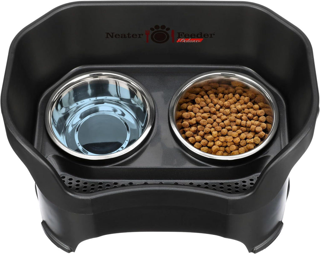 Feeder Deluxe Mess Proof Dog Bowls Elevated for Large Dogs Over 40 lbs, Made in USA, No Spill Raised Dog Food Bowl