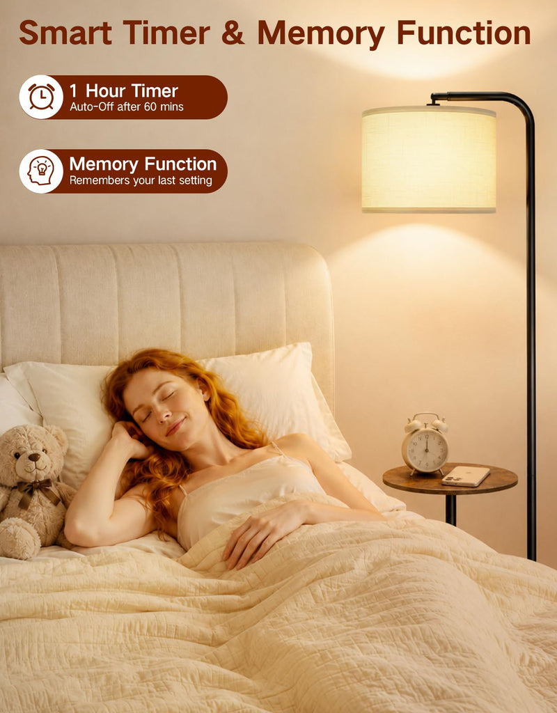 Floor Lamp with Table, Remote Control, Foot Switch, Dimmable Standing Lamp with 3 Color Temperatures, Rotatable