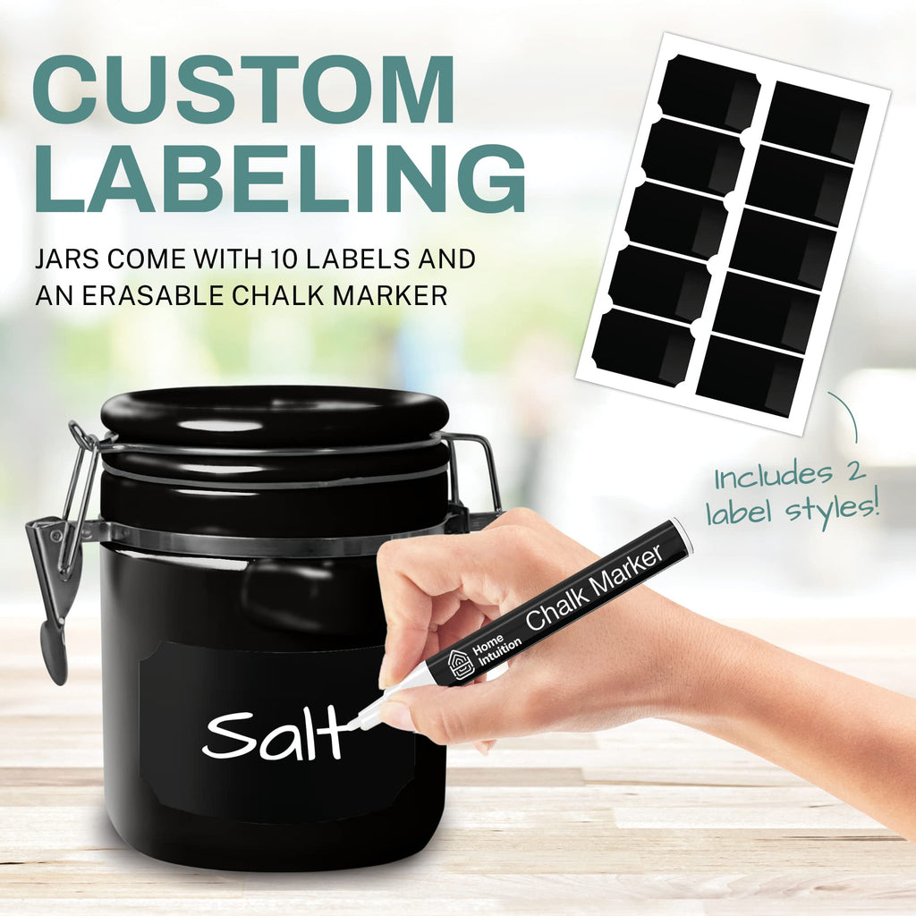 4-Piece Ceramic Kitchen Canisters Set, Airtight Containers with Wooden Spoons Reusable Chalk Labels and Marker for