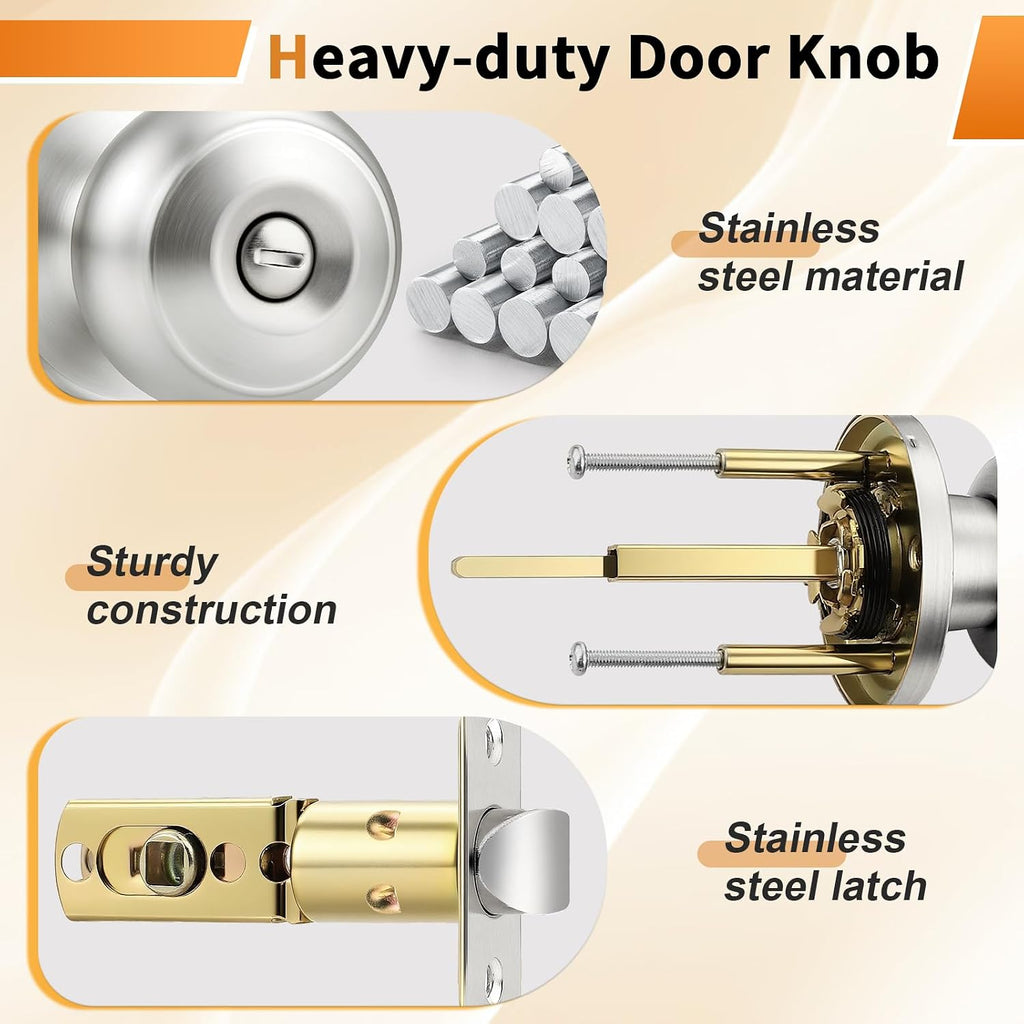 Brushed Nickel Interior Door Knobs, Privacy Door Knob Bedroom, Stainless Steel Door Knob for Interior Door, 10 Pack