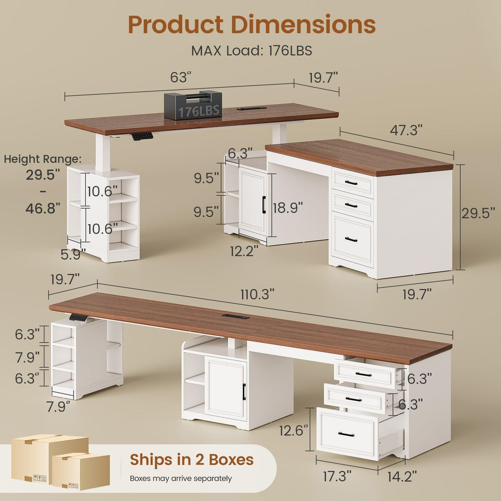 Farmhouse L Shaped Standing Desk with Storage, White