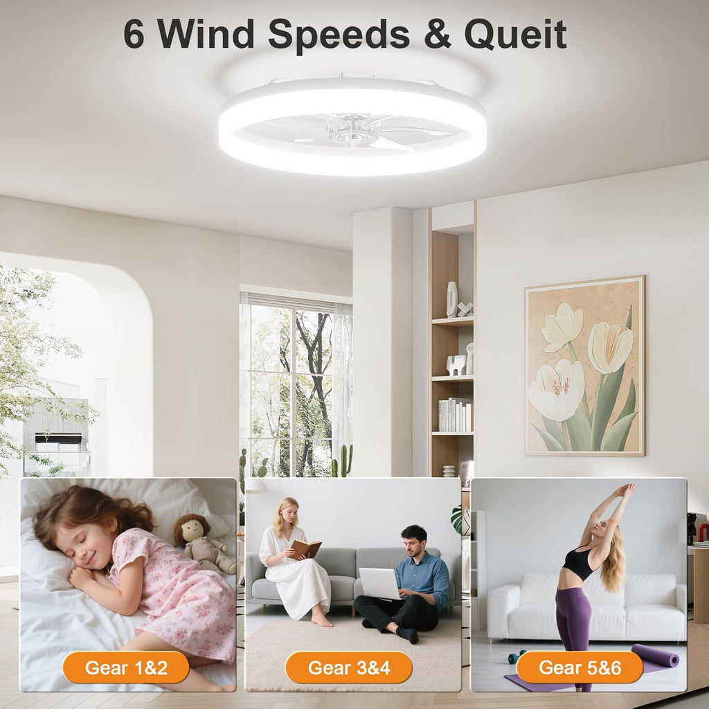 Low Profile Ceiling Fans with Lights and Remote, 23.6in Fandelier Ceiling Fan with Light
