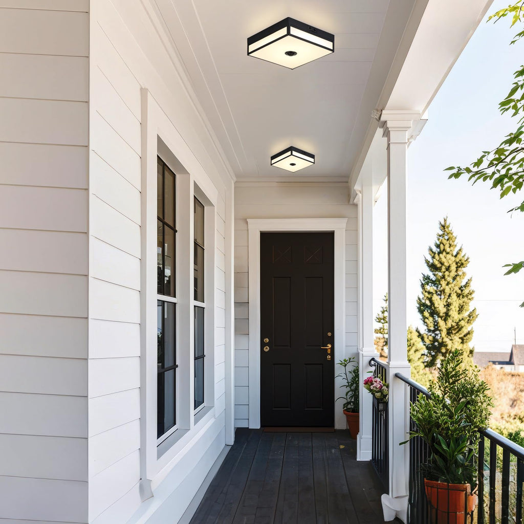 Motion Sensor Outdoor Light, Flush Mount Ceiling Fixture with 24W LED, Dusk to Dawn, Adjustable 3CCT, Black Exterior