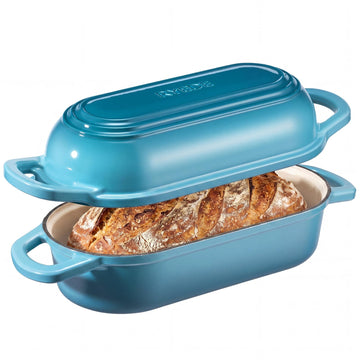 Oval Dutch Oven for Bread Baking,11.3x5.3 Enameled Cast Iron Bread Pan,Blue