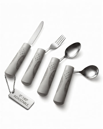 Adjustable Utensils 4 oz - Adaptive Utensils 4-Piece Set with 7 Locking Positions - Weighted Utensils for Hand