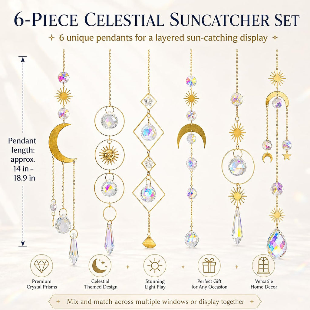 6Pieces Colorful Crystals Suncatcher Hanging Sun Catcher with Chain Pendant Ornament Crystal Balls for Window Home