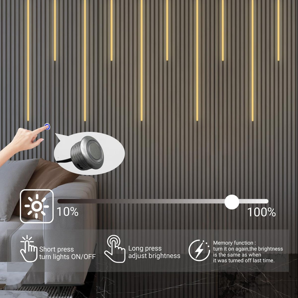 Black Wall Panel Lights - 10pcs 3000K Warm White Slat Wall Lights with Touch Control, Dimmable Self-Adhesive LED