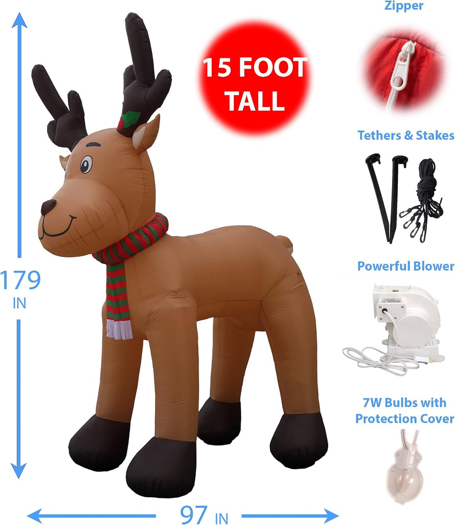 15 FT Tall Jumbo Christmas Inflatable Reindeer