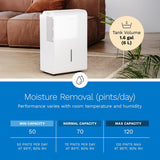 Dehumidifier 7,000 Sq Ft Wi-Fi (50 Pint MAX 120 Pint at 95°F, 90% RH) for Home, Office