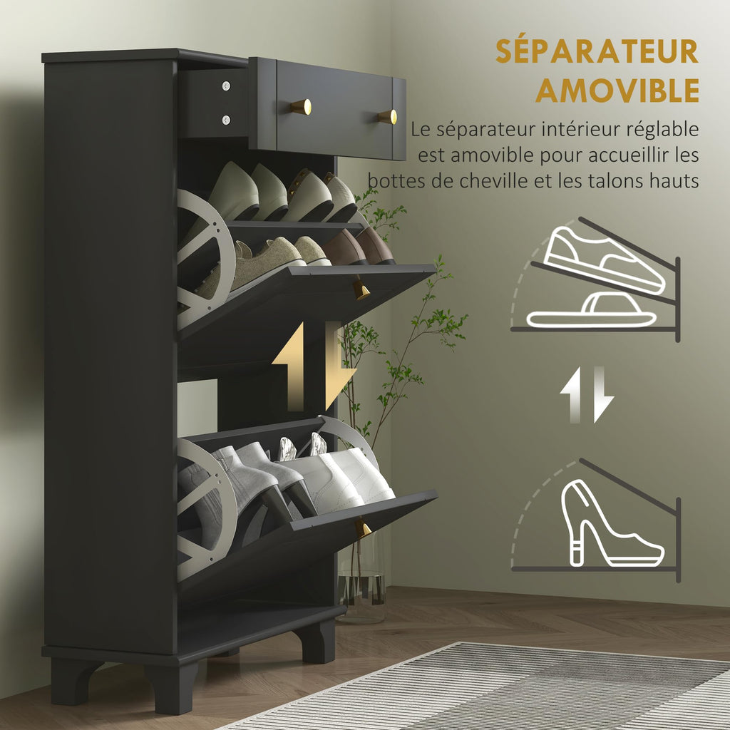 Narrow Entrance Shoe Cabinet 8 Pairs 60 x 23.5 x 98.5 cm Black