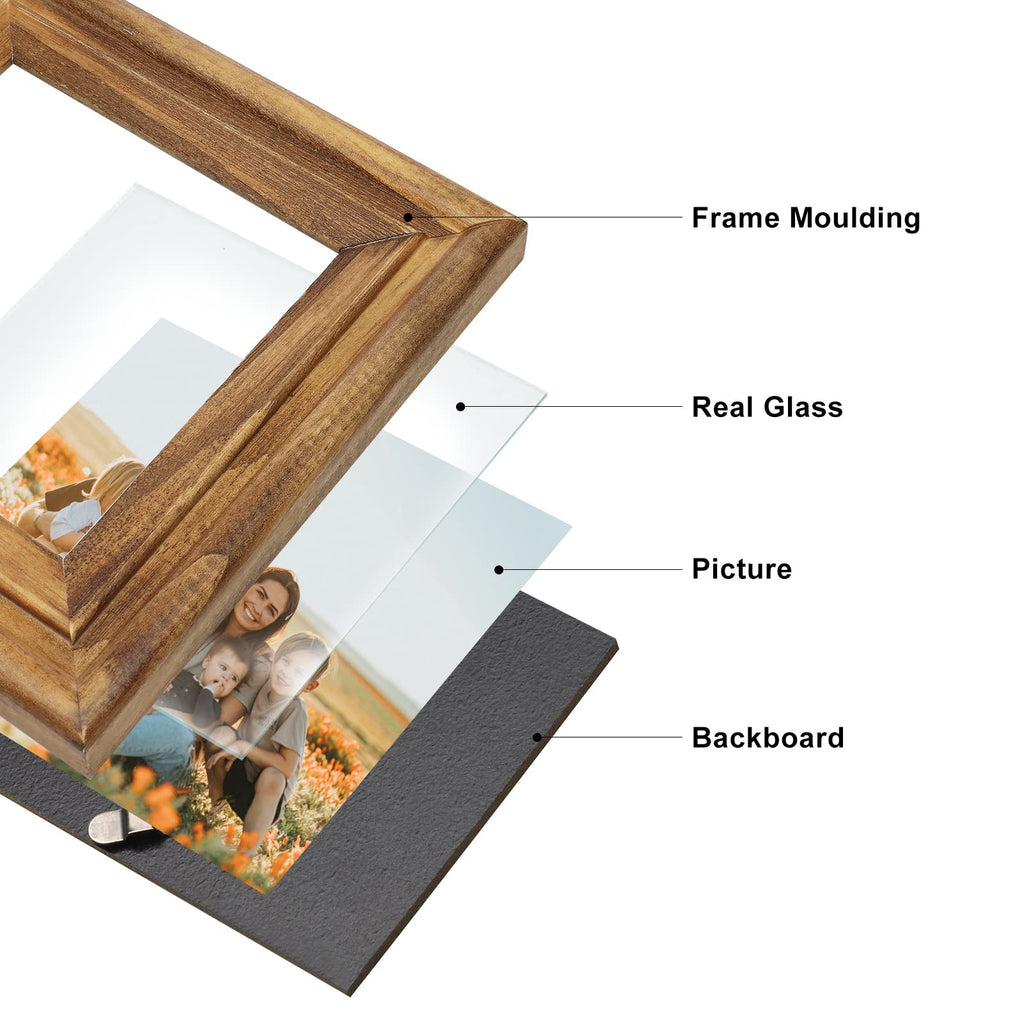 Horizontal 4X6 Picture Frames Double Hinged Wood Folding Photo Frames with Real Glass Front Fit for Desktop or
