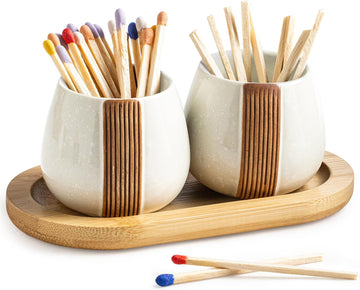 Ceramic Match Striker Holders - Matchstick Container - Set of 2