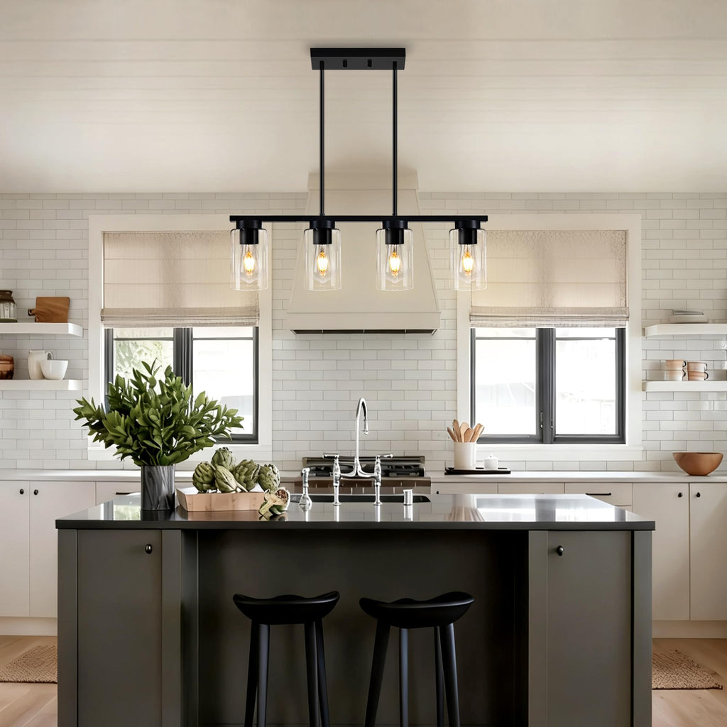 Island Lights,4-Light Black Kitchen Island Lighting Chandeliers Over Table, Modern Dining Room Light Fixture