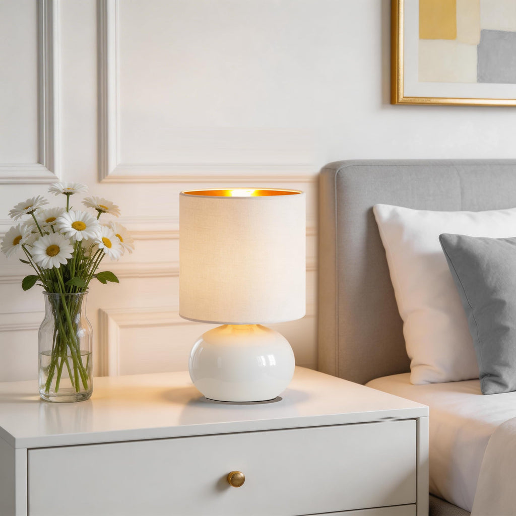 Ceramic Table Lamps Set of 2, Modern Classic Bedside Lamps for Nightstand, Small Table Lamp Living Room Desk End