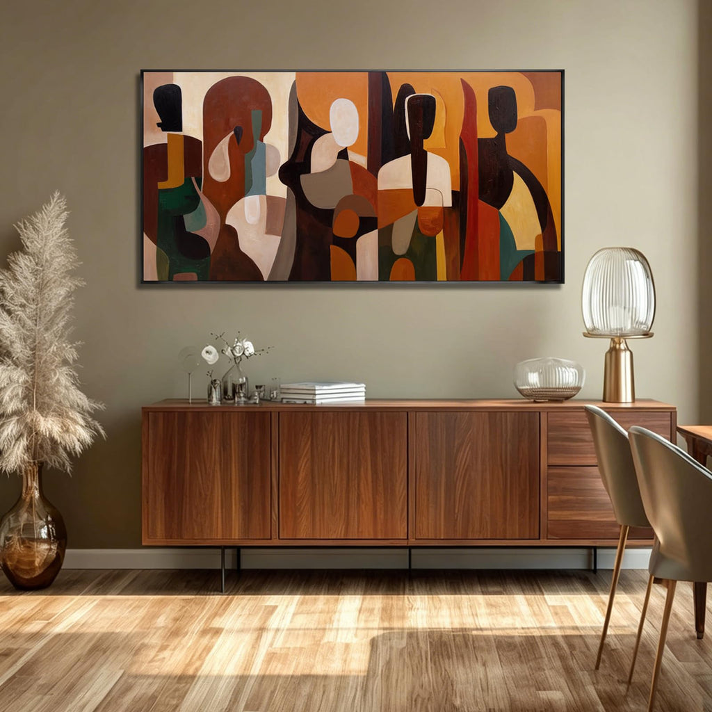 Modern Abstract Wall Decor Framed Canvas Prints Brown Geometric Wall Art Vintage Figure Artwork Office Entryway 24x48