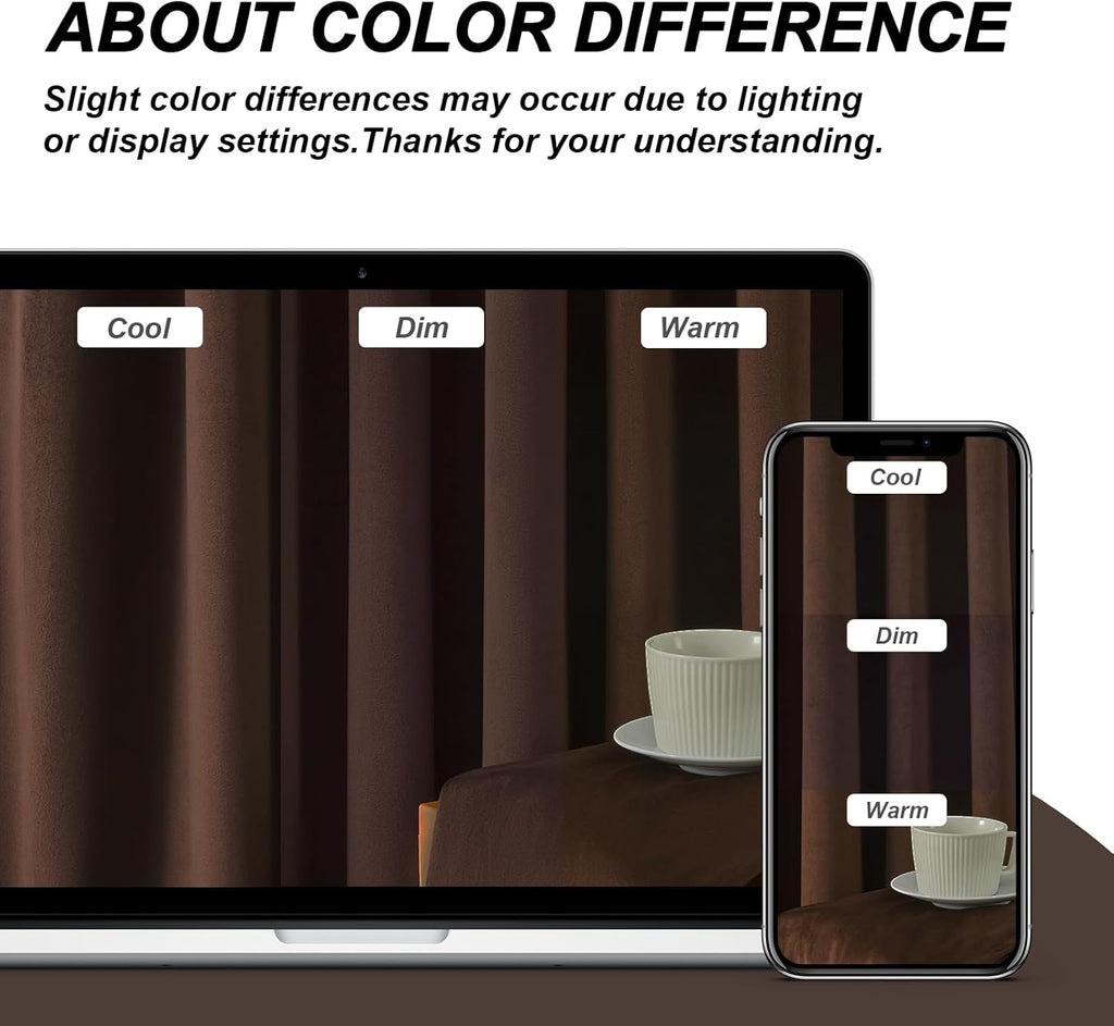 96 inches Long Brown Velvet Blackout Curtains for Living Room Bedroom Luxury Vintage Light Blocking Thermal Insulated