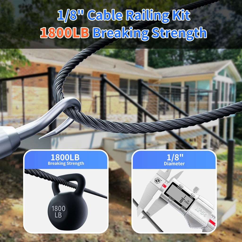 1/8 T316 Black Stainless Steel Cable - 600FT Corrosion-Resistant Wire Rope for Cable Railing Kit and Hardware - High