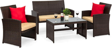 Best Choice Products 4-Piece Outdoor Wicker Patio Conversation Furniture Set for Backyard w/Coffee Table